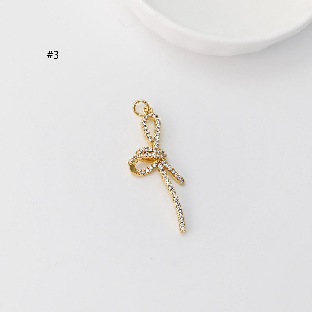 Tie The Knot Charms, Enamel Bag Charm, Fe Heart Charm, Cubic Pave Knot Pendant, 18K Gold Plated, Necklace Making Charms, Jewelry Findings