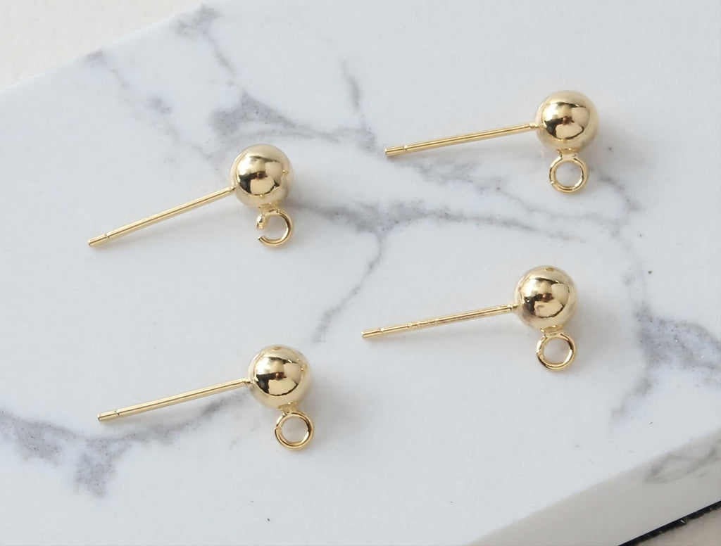 10pcs Ball Ear Post With Side Loop, S925 Silver Ear Pin Nickel Free Earrings, Gold/Silver Ear Stud, Hypoallergenic Earring Findings G006