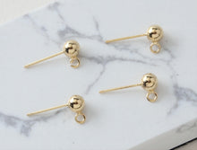 Load image into Gallery viewer, 10pcs Ball Ear Post With Side Loop, S925 Silver Ear Pin Nickel Free Earrings, Gold/Silver Ear Stud, Hypoallergenic Earring Findings G006
