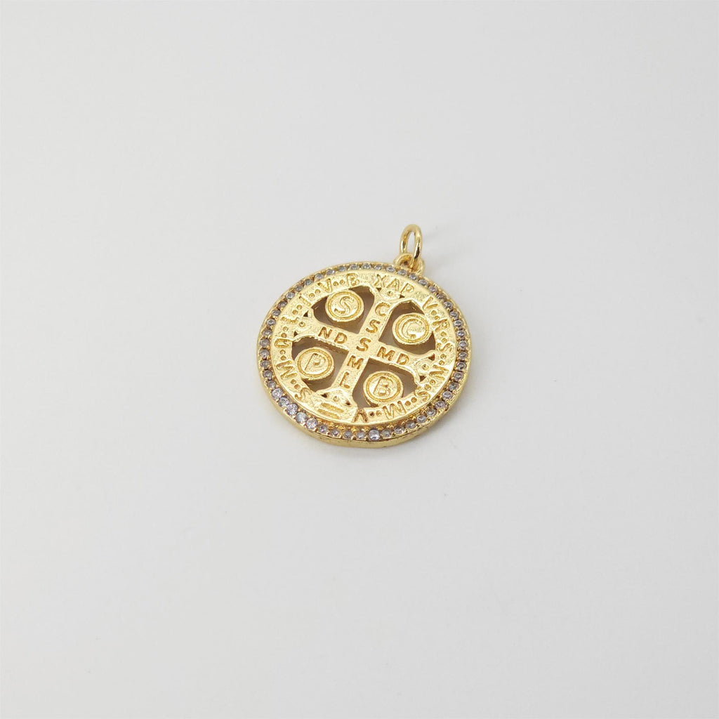 Cross Charm, Coin Pendant, Jesus Charm, 18K Gold Plated CZ Pave Religions Pendant, Necklace Making Charm, Jewelry Findings S20831