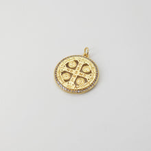 Load image into Gallery viewer, Cross Charm, Coin Pendant, Jesus Charm, 18K Gold Plated CZ Pave Religions Pendant, Necklace Making Charm, Jewelry Findings S20831