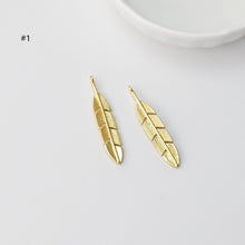 Load image into Gallery viewer, Gold Feather Charm, Dainty Matte Gold Plated Feather Pendant, Necklace Bracelet Earring Making