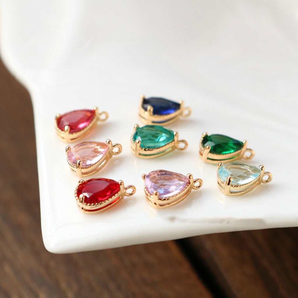 10 قطع - دلايات كريستال صغيرة على شكل دمعة، مطلية بالذهب/الفضة عيار 14 قيراطًا، مقاس 6×8 مم، قطع مجوهرات HL100-F053