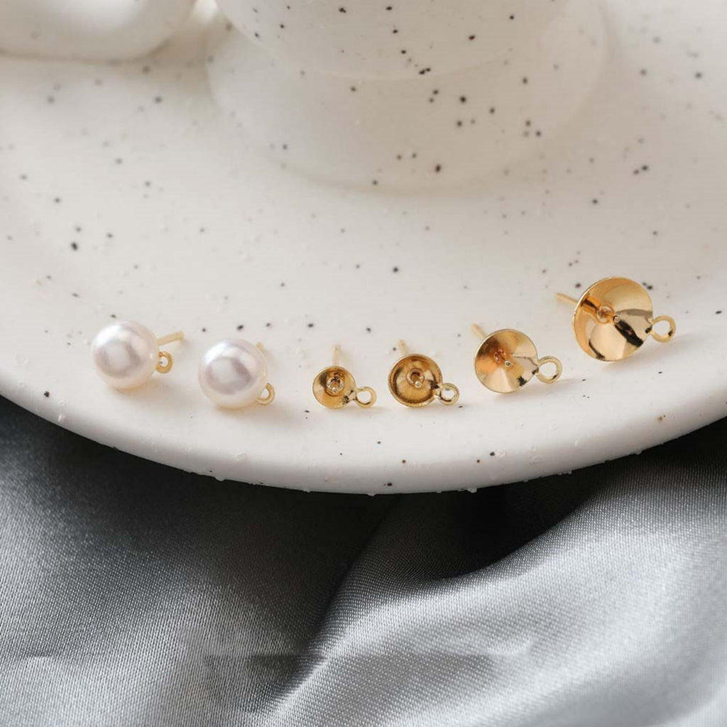 14K Gold Cup Earring Post With Loop, 4/5/6/8mm, S925 Silver Pin Nickel Free Earrings, Ear Stud, Hypoallergenic Earring Findings GZ316-ZX7050