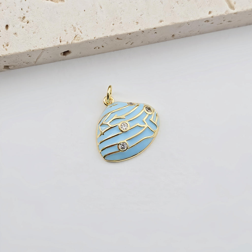 Enamel Shell Charms, 18K Gold Plated Charm, Cubic Zirconia Pave Charm, Jewelry Making Pendant S1288