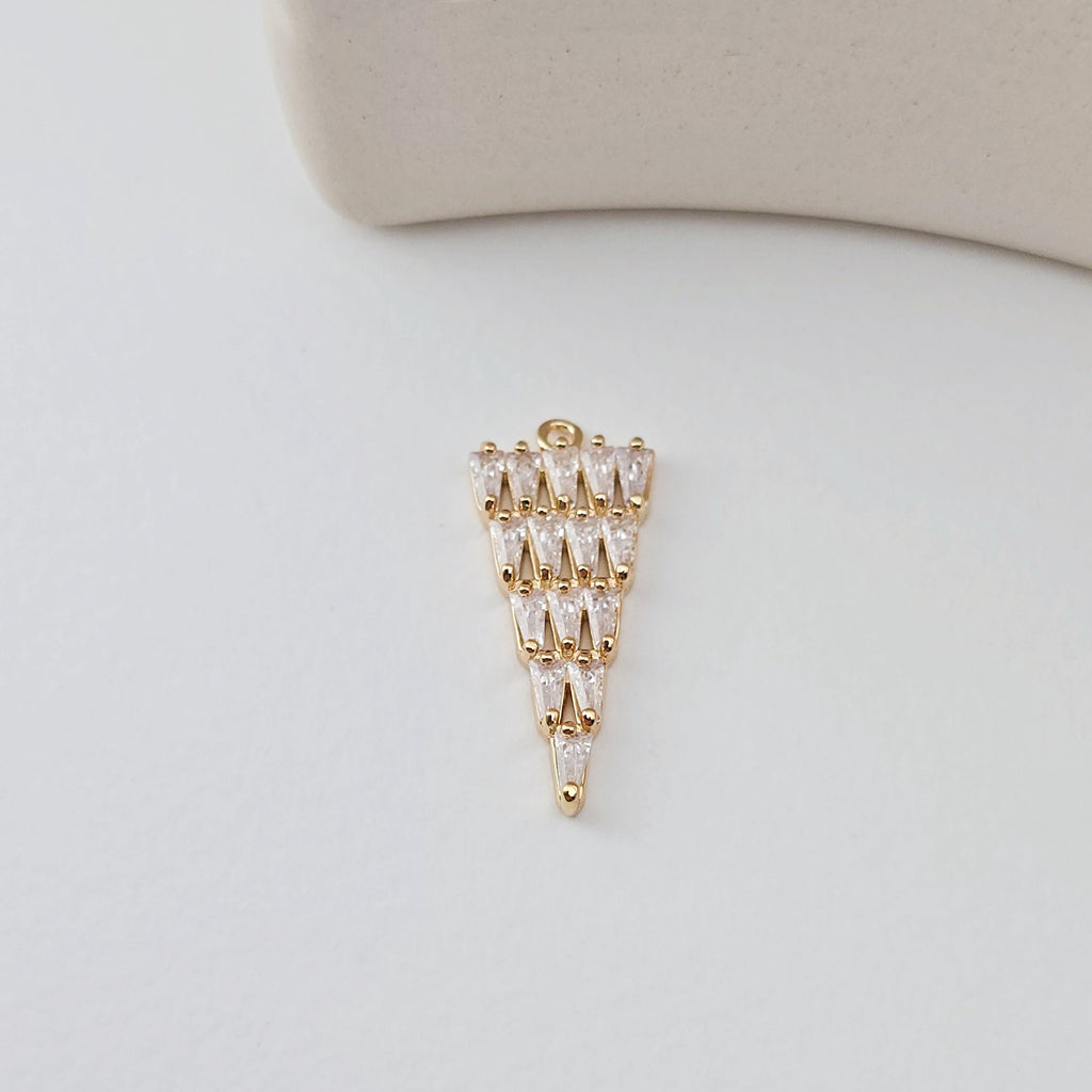 Triangle Shape Pendant, 18K Gold Plated, CZ Pave, Necklace Making Charm, Jewelry Findings D0286