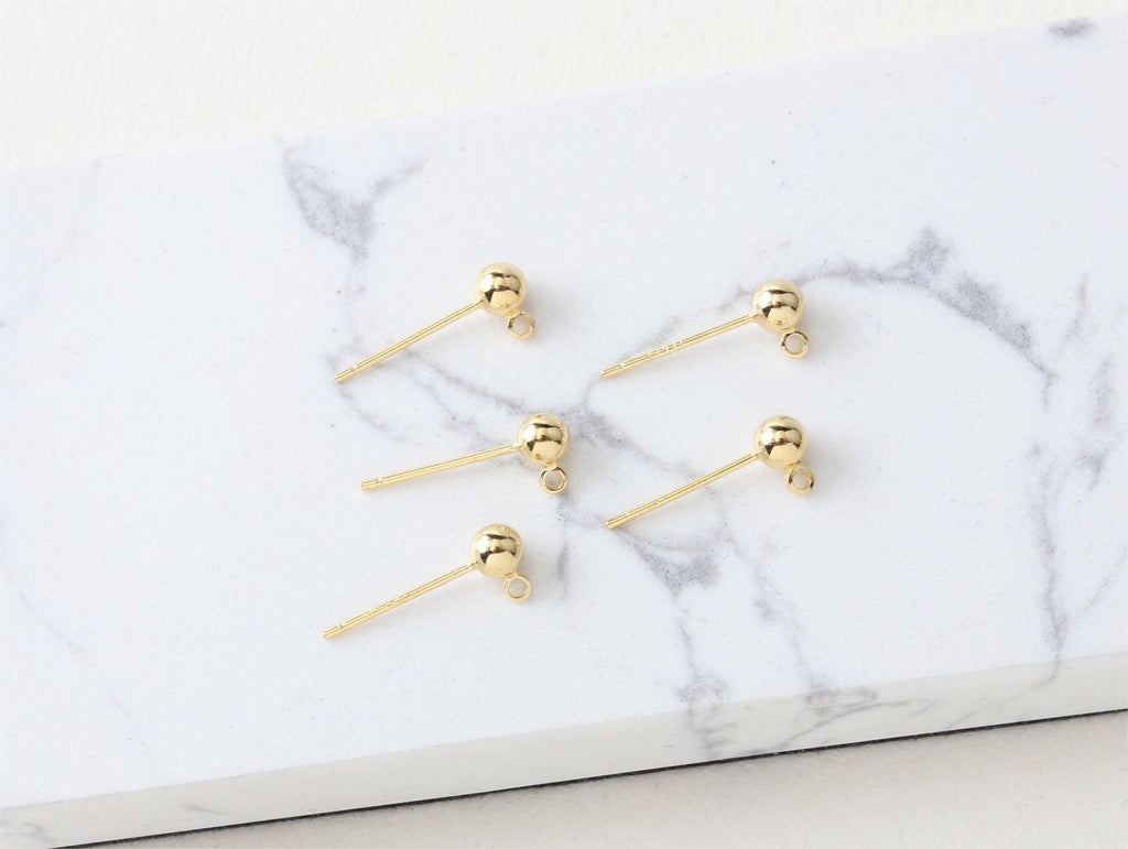 10pcs Ball Ear Post With Side Loop, S925 Silver Ear Pin Nickel Free Earrings, Gold/Silver Ear Stud, Hypoallergenic Earring Findings G006