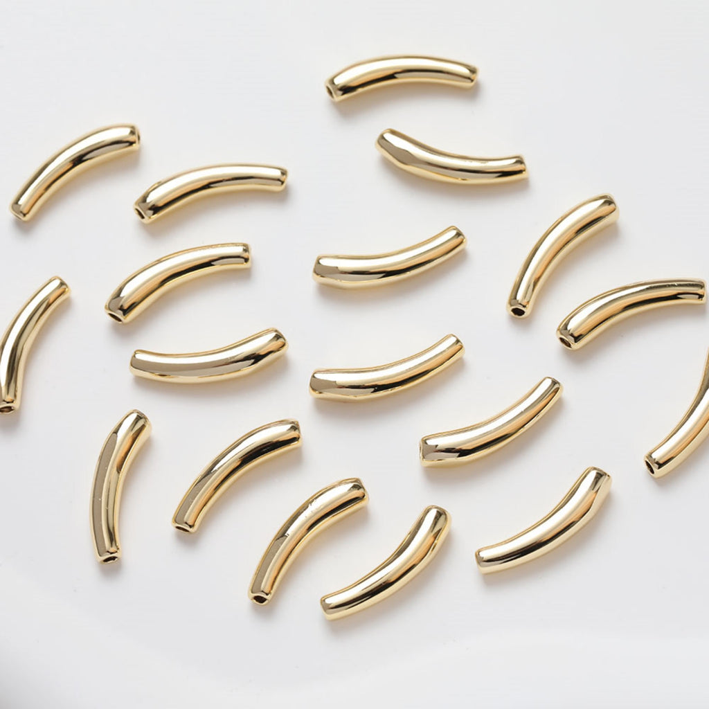 10pcs Bamboo Tube Beads, Curved Spacer Beads, Curved Tube Beads, 14K Gold/Silver Plated, Bracelet Necklace Making Jewelry Finding GZ216