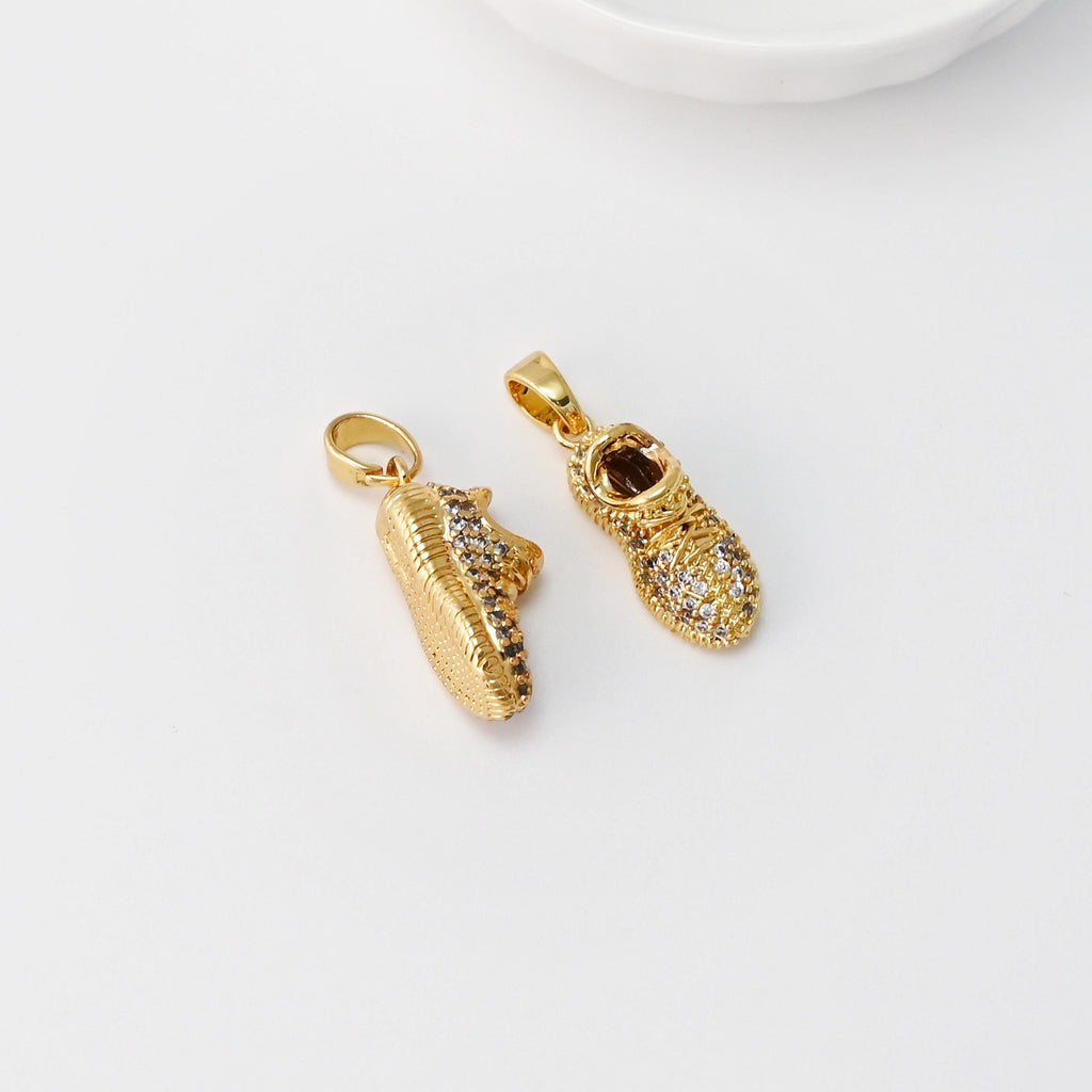 Shoes Charms, Clear/Blue Cubic Sneaker Pendant, Slipper Charms, 18K Gold Plated, Necklace Earring Making Charms, Jewelry Findings