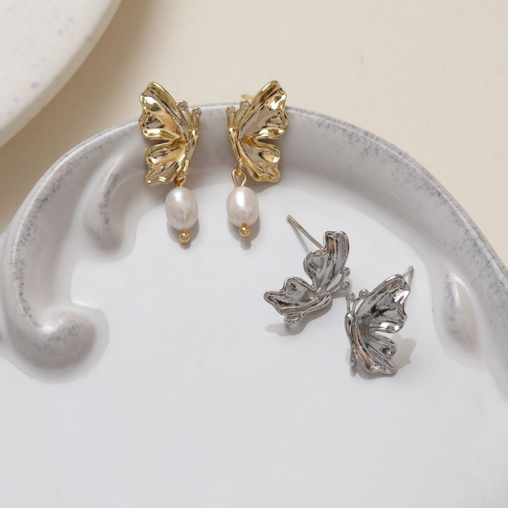 مشبك أذن على شكل فراشة، دبوس أذن من الفضة الاسترلينية عيار 925، خالٍ من النيكل، أقراط أذن، أقراط مرصعة مطلية بالذهب عيار 14 قيراطًا BB124