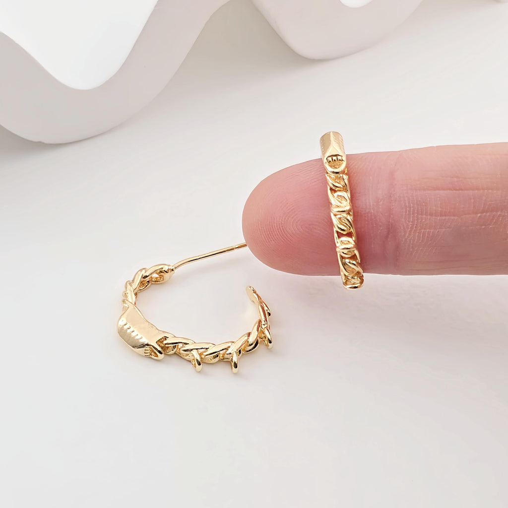 Twisted C Shape Earrings Post With 3 Loops, 14K Gold Plated, S925 Silver Ear Pin Nickel Free Earrings, Earring Findings ZX288