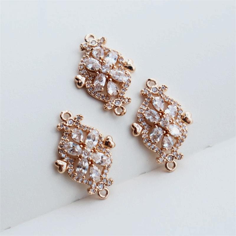 Flower Connector Charm, Cubic Zircon Crystal Flower Pendant, Real Gold Plated Brass Earring Charms, Jewelry Findings JY062-F157