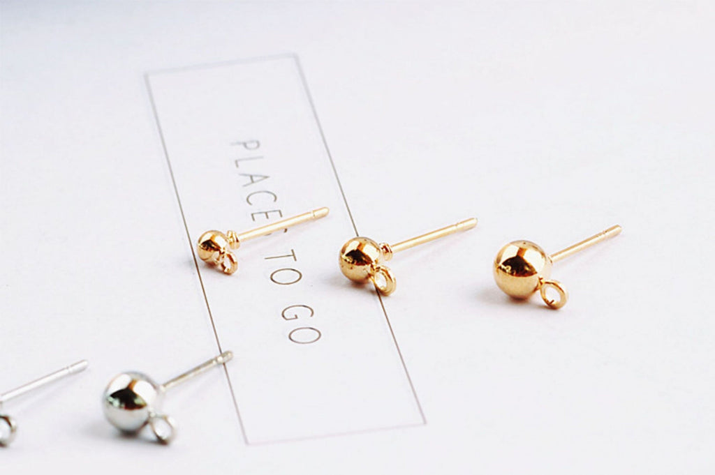 10pcs Stud Earring Post,Ball Stud With Horizontal Loop, S925 Silver Ear Pin,Gold/Silver Earring,Hypoallergenic Earring Findings T5-ZX7047