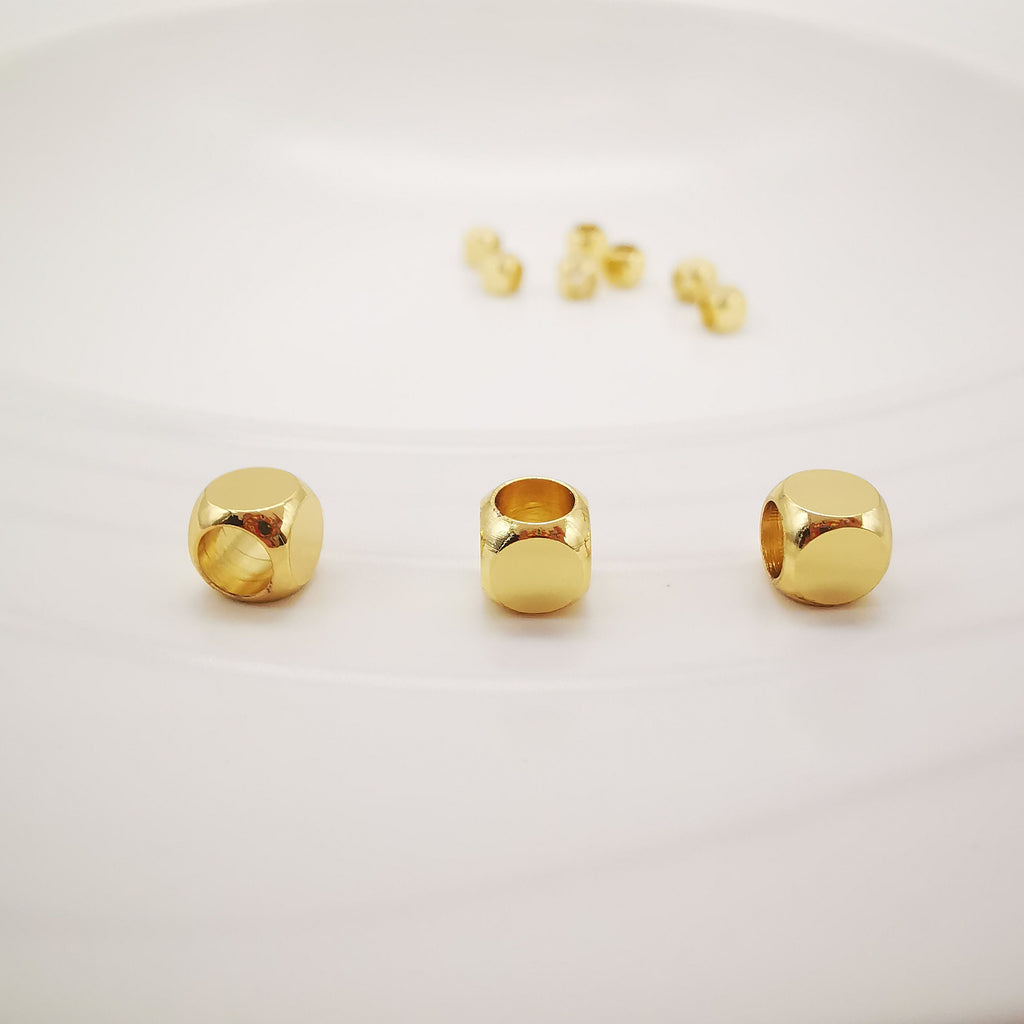 20pcs- Gold Plated Square Cube Beads, 18K Shiny Gold Beads, Cube Bracelet Beads, Big Hole Square Spacer Beads, Jewelry Finding S20340