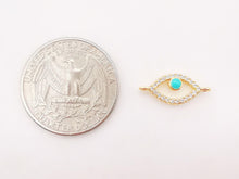 Load image into Gallery viewer, Cubic Evil Eye Connector Charm, 18K Gold Plated Micro CZ Pave Connector, 17x7mm, Bracelet Making, Jewelry Findings S126