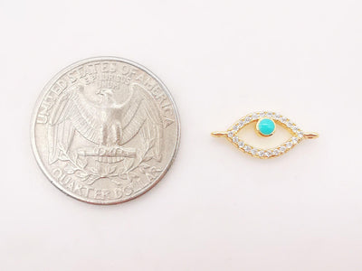 Cubic Evil Eye Connector Charm, 18K Gold Plated Micro CZ Pave Connector, 17x7mm, Bracelet Making, Jewelry Findings S126