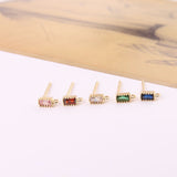 4pcs Rectangular Ear Post with Loops, 5 Colors Gemstone, S925 Silver Ear Pin, Nickel Free, CZ 18K Gold Plated Stud Earring Finding ZX055