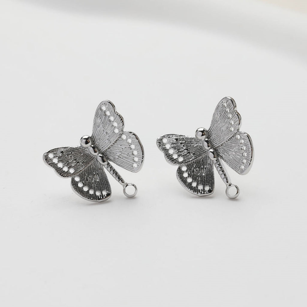 Butterfly Ear Post with loop, S925 Silver Ear Pin, Nickel Free, 14K Gold/Silver Plated Stud Earring Finding GE124