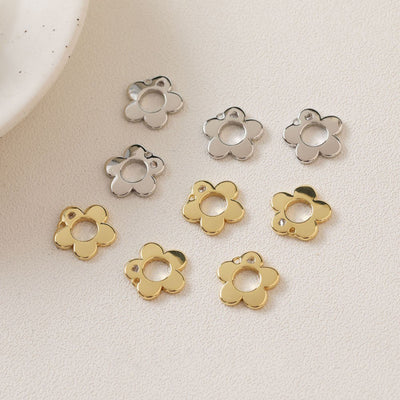 Flower Charms, 14K Gold/Silver Plated Cubic Pave Charms, Flower Pendant, Necklace Earring Making Charms, 15mm, Jewelry Findings GZ196