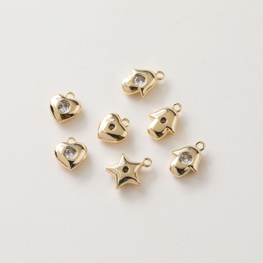 Hamsa Hand Charms, Star Charm, 14K Gold plated Cubic Zirconia Pave Pendant, Jewelry making supplies for Necklace and Bracelet GZ418