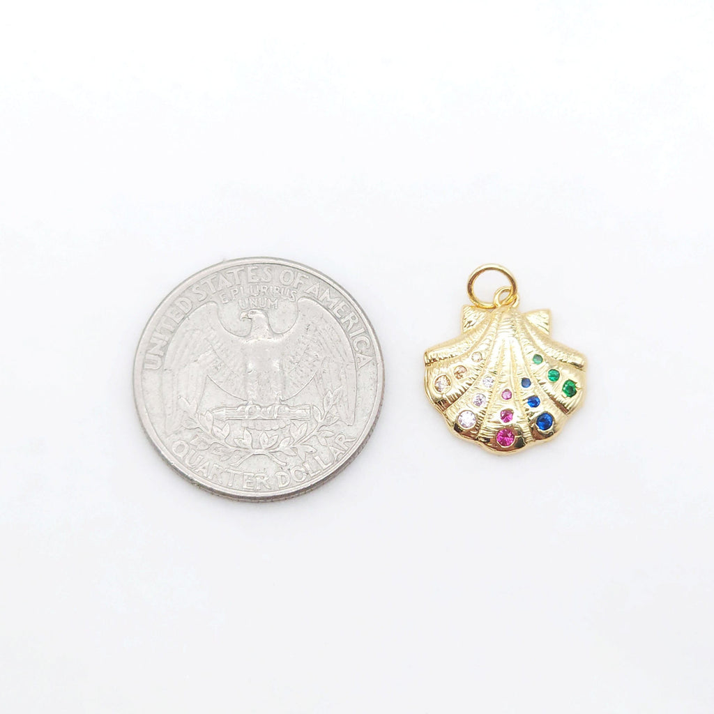 Dijes de concha marina, colgante de ballena, chapado en oro de 18 quilates con pavé de circonitas arcoíris, dije de playa, dijes para hacer collares, accesorios de joyería S20541