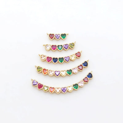 Heart Rainbow Cubic Tennis Connector, 4mm CZ, 18K Gold Plated CZ Pave Tennis Pendant, Bracelet Making Charm, Jewelry Findings S20538