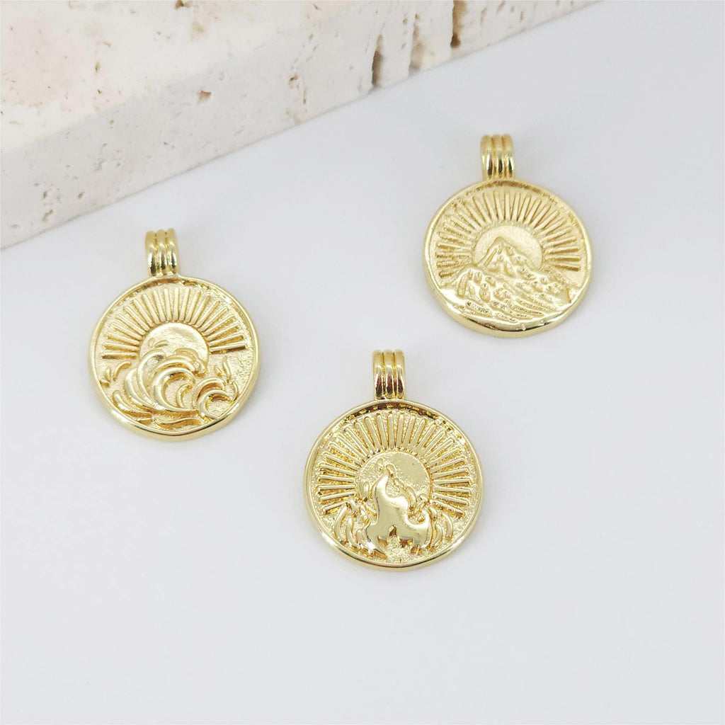 Natural Scenery Pendant, 18k Gold Plated Charm, Element Charm, Fire/Mountain/Water Charm for Bracelet Necklace Earring Making S20814