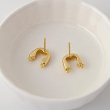 Load image into Gallery viewer, U Shape Earrings Post With 2 Loops, Arch Ear Studs, 18K Gold Plated, Nickel Free, S925 Silver Pin,Ear Stud Hypoallergenic Earring D0346