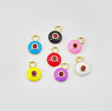 Load image into Gallery viewer, Enamel Cubic Evil Eye Charm, 18K Gold Plated Micro CZ Pave Round Pendant, 9x13mm, Necklace Making Charm, Jewelry Findings S20803