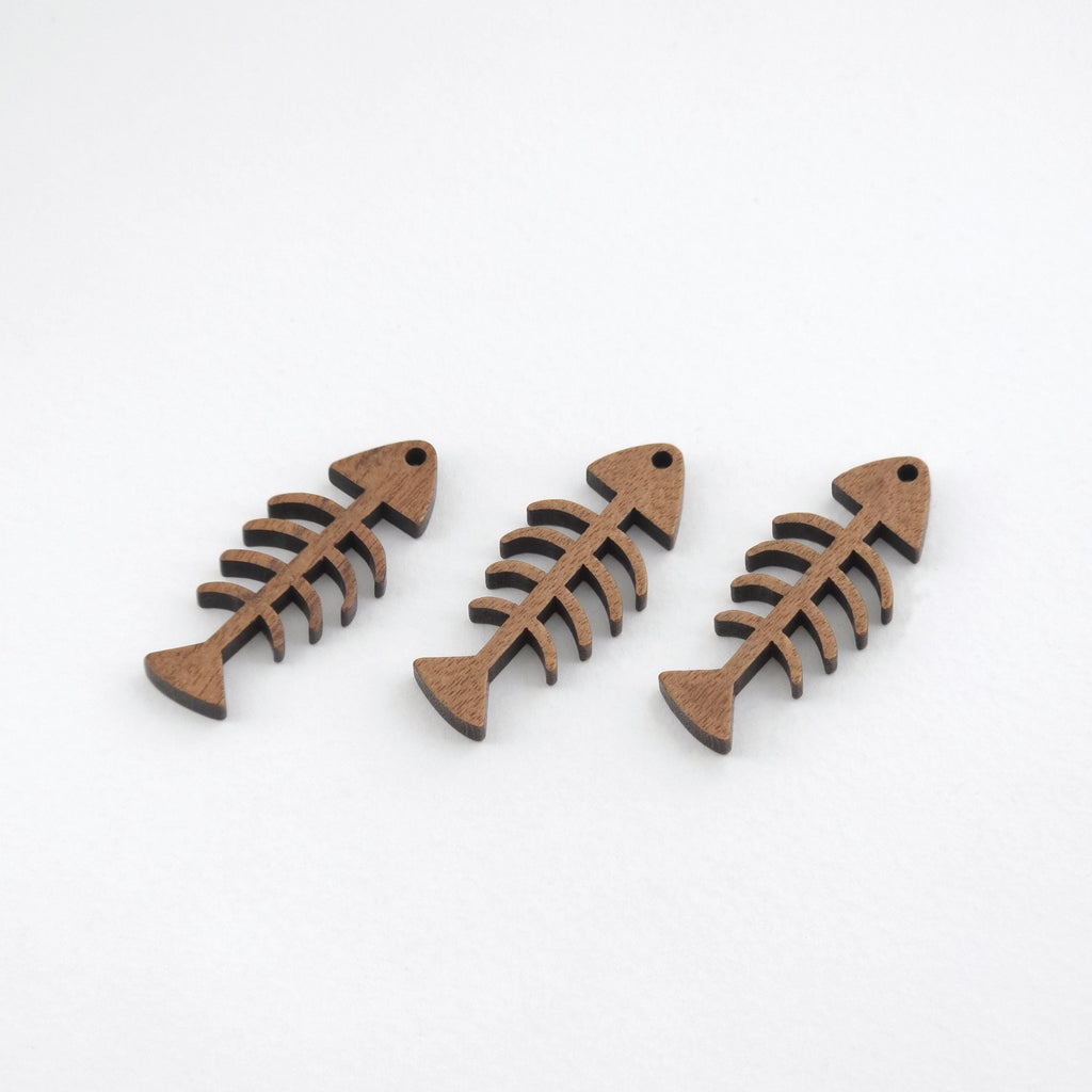 Fish Bone Geometric Shape Wood Charms, Wooden Pendant, Reclaimed Walnut Wood, Geometric Statement Wood Earrings Diy Ideas JT1016