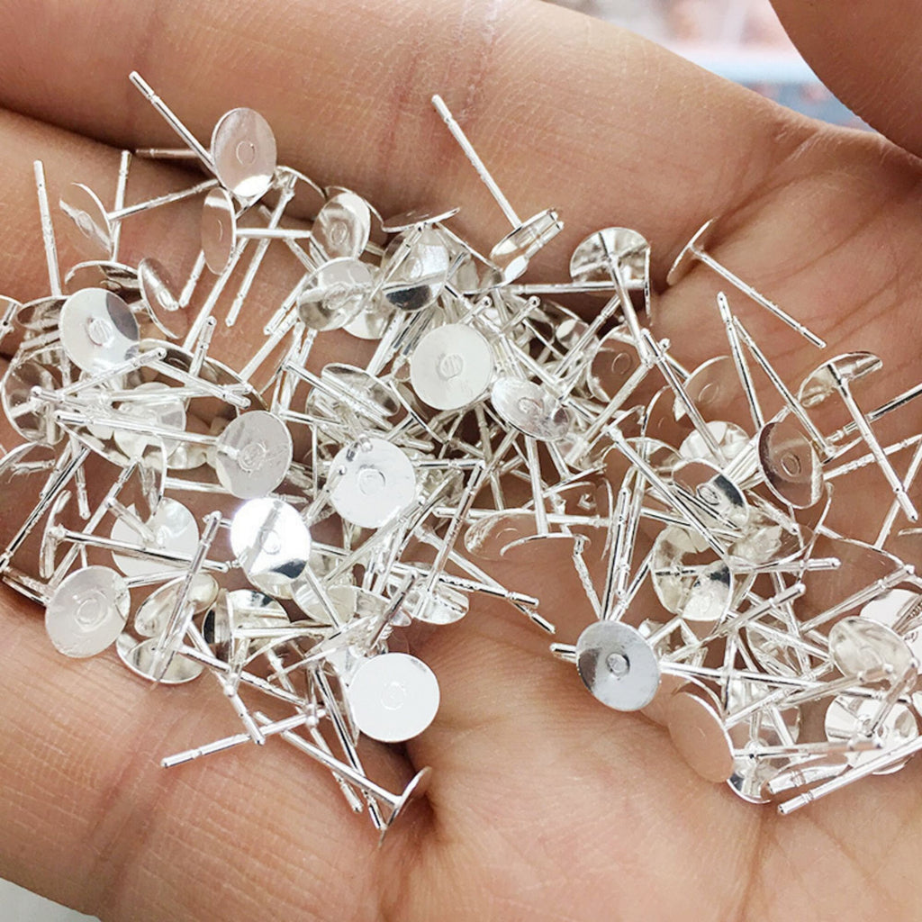 10pcs 18K Gold Flat Earring Post , 4mm/6mm/8mm,  Flat Back Round Earring Post, Hypoallergenic Stud Earring Findings TH031-ZX7030