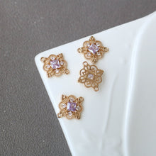 Load image into Gallery viewer, 10pcs Flower Connector, Cubic Zircon Crystal Pendant, Bracelet Necklace Pendant, 14K Real Gold Plated, Jewelry Findings HL110-F008