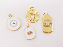 Load image into Gallery viewer, Enamel Evil Eye Charm, Coin Pendant, Heart Charm, 18K Gold Plated CZ Pave Eye Pendant, Necklace Making Charm, Jewelry Findings S385