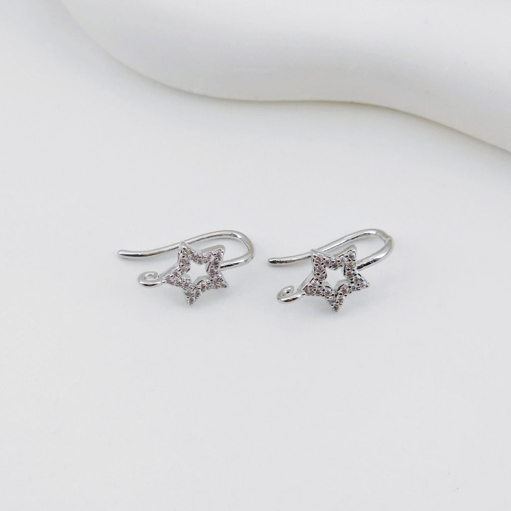 4pcs 18K Gold Plated Ear Wires, Star Cubic Pave Earring Hooks, Nickel Free, Fish Hooks, Ear Wires for Jewelry Making D0133