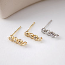 Load image into Gallery viewer, Tiny Ear Post with Loops, S925 Silver Ear Pin Nickel Free, Micro CZ Pave, 13.2*3.5mm, 18K Gold Plated Stud Earring Finding S1193