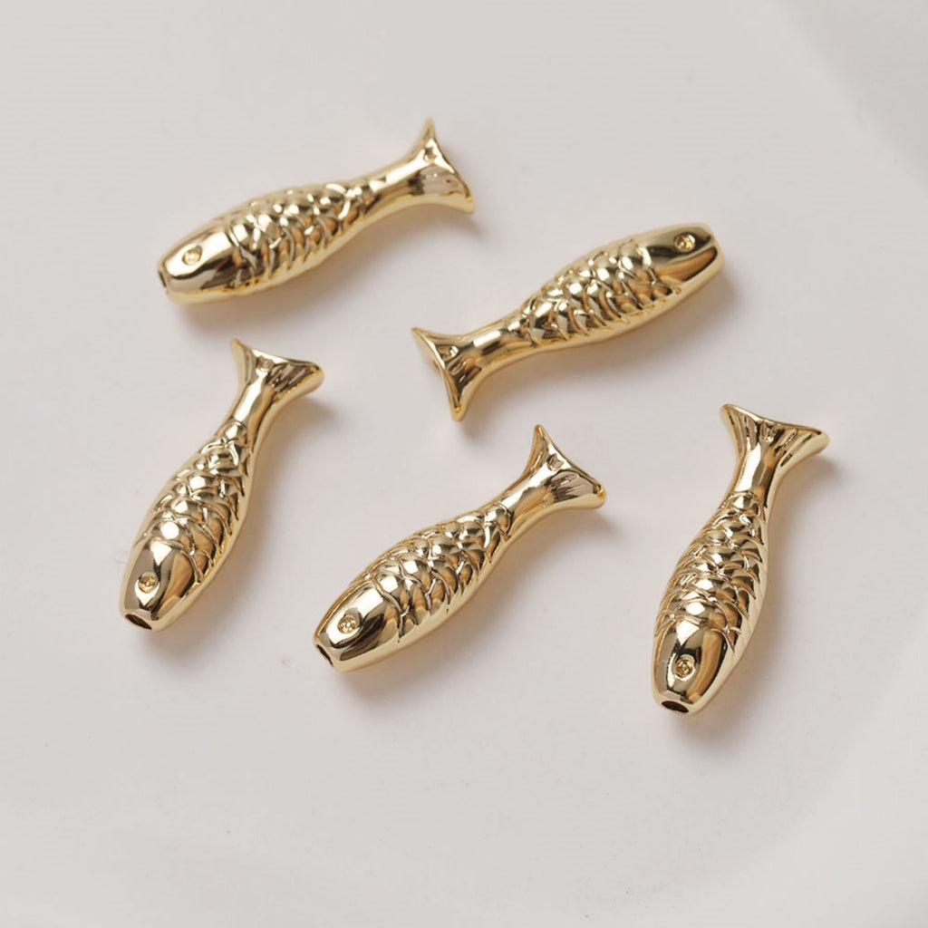 Fish Beads, Spacer Beads, 23mm, 14K Gold/Silver Plated, Bracelet Necklace Making Jewelry Finding GZ359