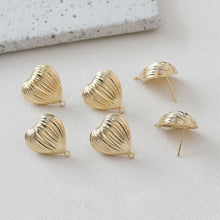Load image into Gallery viewer, Gold Heart Earring Post, 14K Gold/Silver Nickel Free Earrings, S925 Silver Ear Pins, 20mm, Heart Shape Ear Stud with Loop BB035