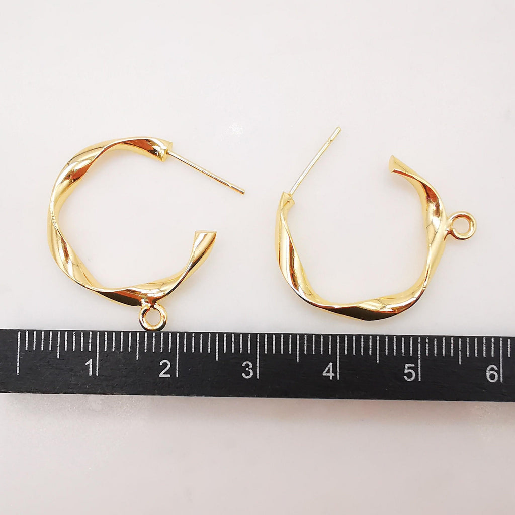10pcs Gold Twist C Earrings Post With Loop, S925 Silver Ear Pin Nickel Free Earrings, Ear Stud Loop, Hypoallergenic Earring Findings Z046