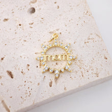 Load image into Gallery viewer, Gold Sun Mom Pendant, Sun Mom Pave Charm, 18K Gold Plated Brass, 19mm, Necklace Making Charm, Jewelry Findings S374