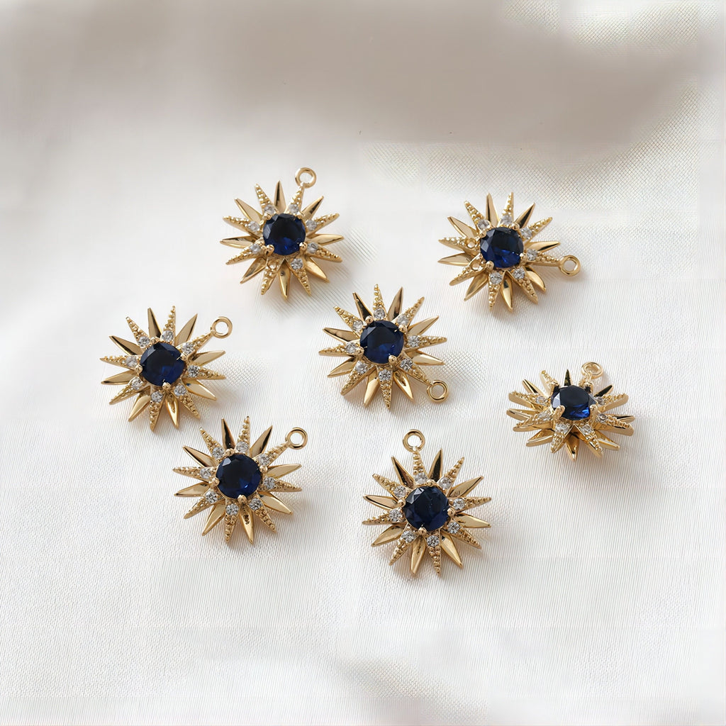 Danity Sun Shape Pendant, 14K Gold Plated, Crystal Charms, 15x17mm Jewelry Findings JH034