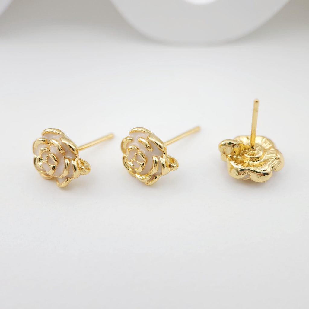 قرط زهرة الكاميليا مع حلقة، قرط نحاسي مطلي بالذهب الحقيقي عيار 18 قيراطًا مع حلقة، خالٍ من النيكل، أداة العثور على القرط S1102