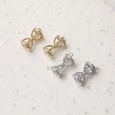3D Hourglass Pendant, Gold/Silver Plated, Cubic Zirconia Charms, 14K Gold Plated, Necklace Making Pendants, Jewelry Findings GT030
