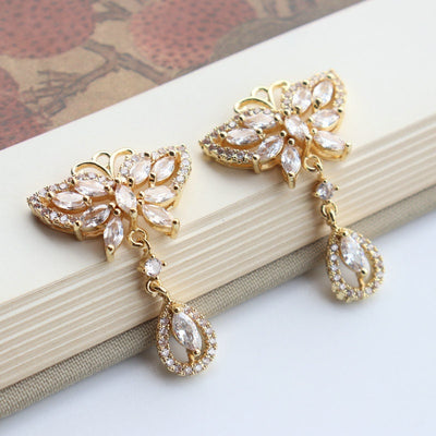 CZ Pave Butterfly Charm, Cubic Zircon Crystal Butterfly Pendant, Bracelet Necklace Pendant, 14K Gold Plated, Jewelry Findings JY058-F033