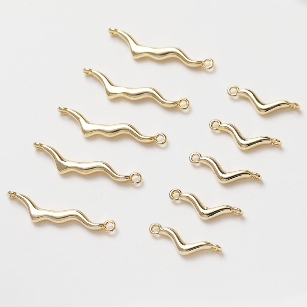 10pcs Danity Wave Connector with loops,  14K Gold Plated Earring Making Findings, Jewelry Findings GZ370