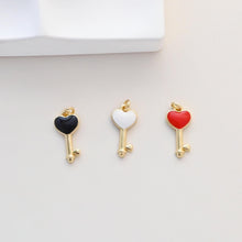 Load image into Gallery viewer, Enamel Love Lock Charm, Heart Key Pendant, 18K Gold Plated Necklace Making Pendant, Love Key Pendant, Jewelry Findings S1341