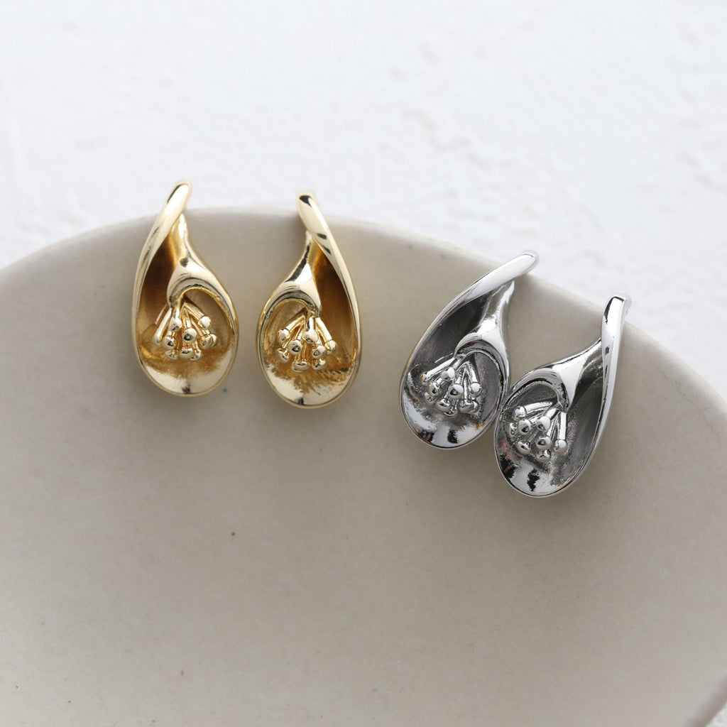 أقراط زهرة مع حلقة، مطلية بالذهب عيار 14 قيراطًا، خالية من النيكل، دبوس فضة S925، أقراط أذن مضادة للحساسية GZ782