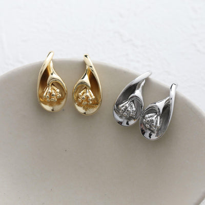 أقراط زهرة مع حلقة، مطلية بالذهب عيار 14 قيراطًا، خالية من النيكل، دبوس فضة S925، أقراط أذن مضادة للحساسية GZ782