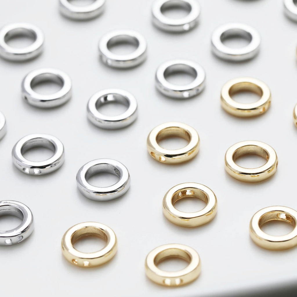 Gold Plated Circle Pendant , 9mm, 2 holes, Nickel Free Circle Charm, Circle Connectors, DIY Jewelry Making Findings GZ510