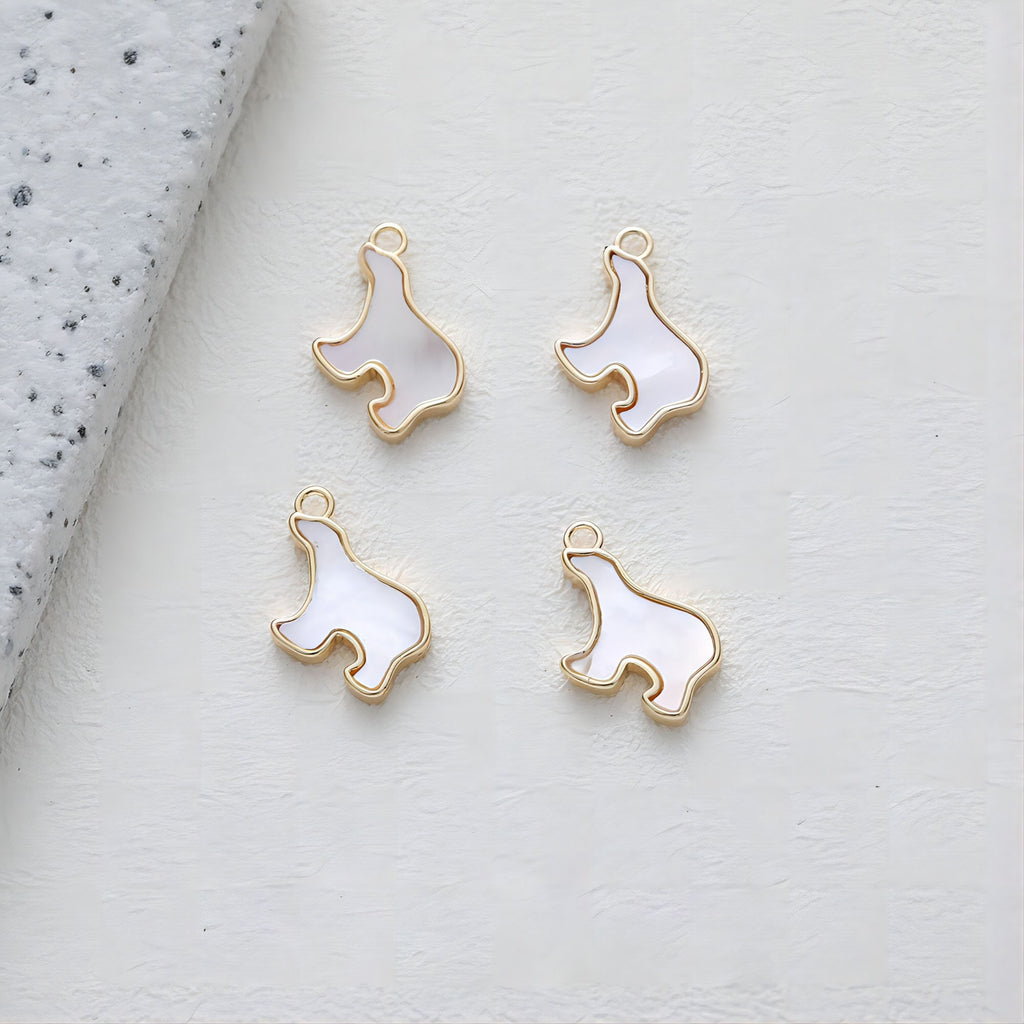 Dainty Polar Bear Charm, Mother of Pearl Charm, 15mm, 14K Gold Plated Polar Bear Charm for Jewelry Making GS012