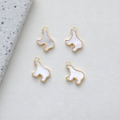 Dainty Polar Bear Charm, Mother of Pearl Charm, 15mm, 14K Gold Plated Polar Bear Charm for Jewelry Making GS012